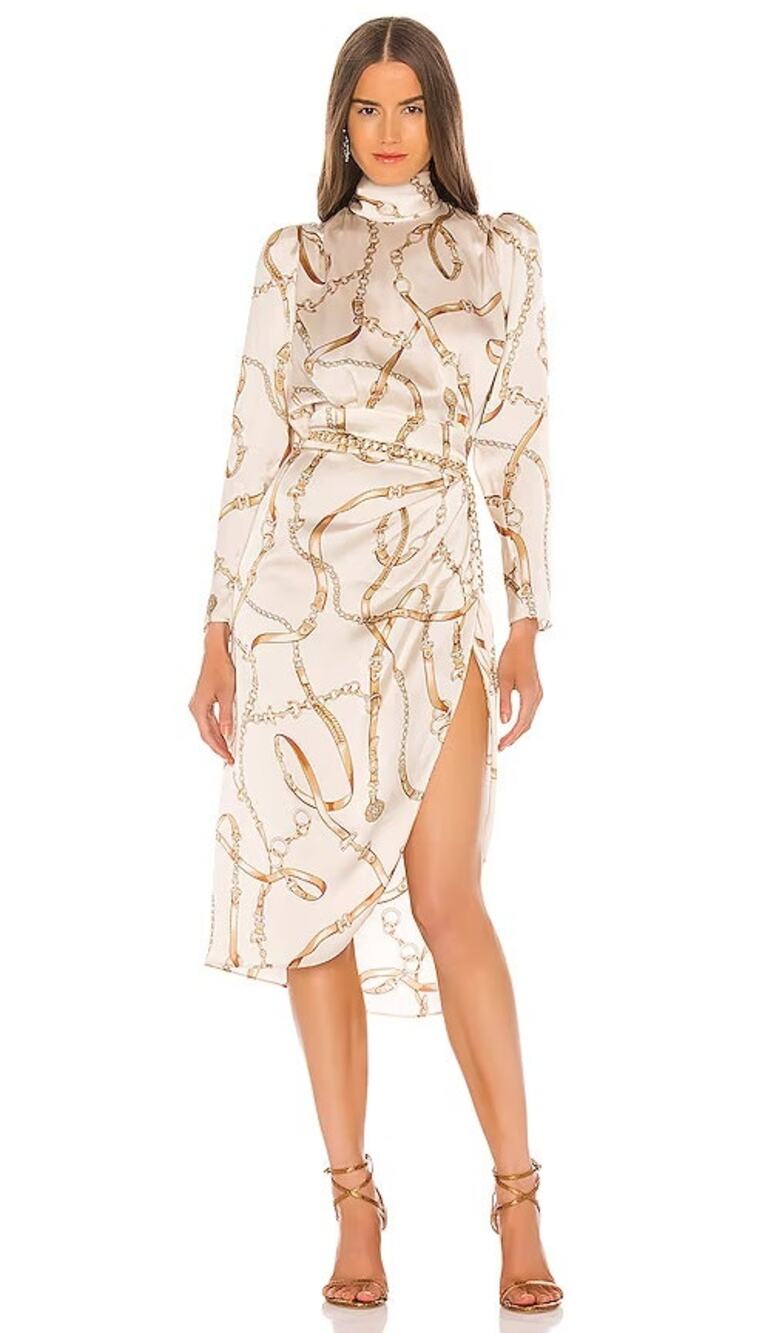 RONNY KOBO Bianca Long Sleeve Midi Dress Ivory Multi Small S